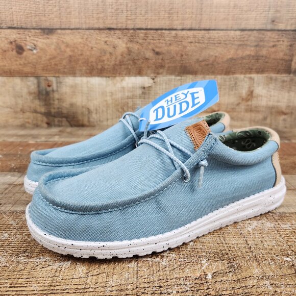 Hey Dude Wally Washed Canvas Women's Sz 9 Blue Slip On Comfort Casual Flat Shoes - Picture 3 of 10